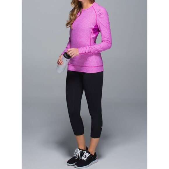 Lululemon Think Fast Long Sleeve Heathered Ultra Violet Pink Purple Ruched Top 8 - Picture 8 of 15